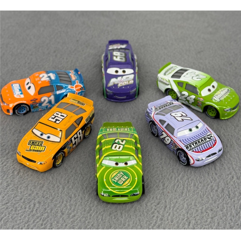 Disney Pixar Cars Diecast Lot of 6 Racers Vitoline Blinkr Shiny Wax N2O 1:55